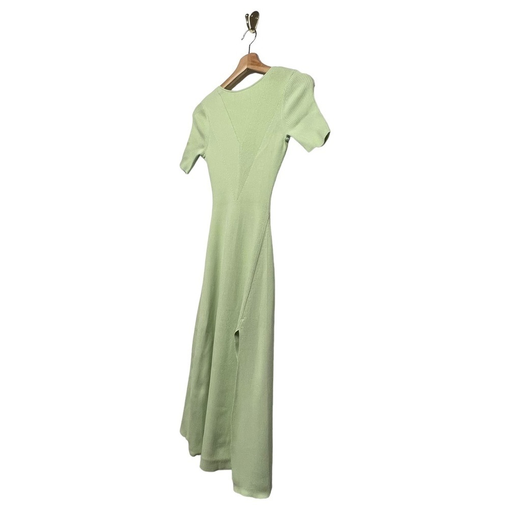 NWT MAJE Ruched Lace-Up Ribbed Stretch-Knitted Midi Dress Verts XS - Picture 10 of 14